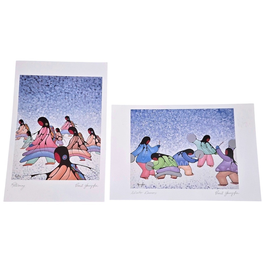 Lot 2 Cecil Youngfox Art Cards Returning Winter‎ Dancers Blank Note Card Vintage